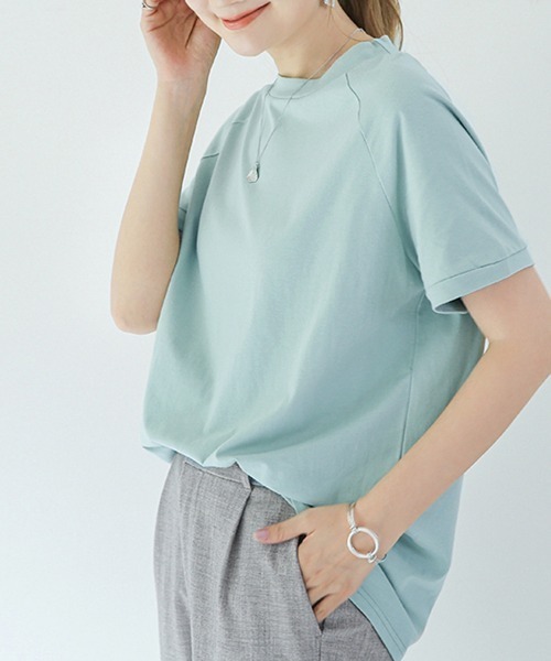 ONEP STAR(ワンピスター)の「ベーシックボクシーラインTシャツ(Tシャツ/カットソー・レディース・ダークブラウン/ベージュ/ライトブルー/ライトブラウン・MEDIUM)」の9枚目の写真
