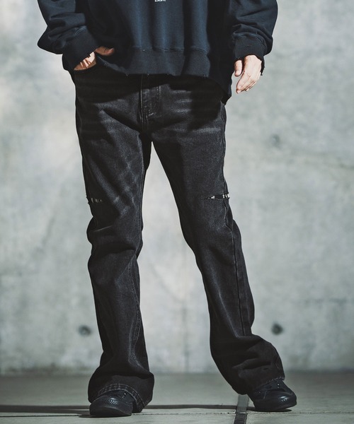 パンツ 00s SHELLAC waxed black flare denim Y2K Streetwear Black Wax Leather Strecth Jeans for Men Ropa