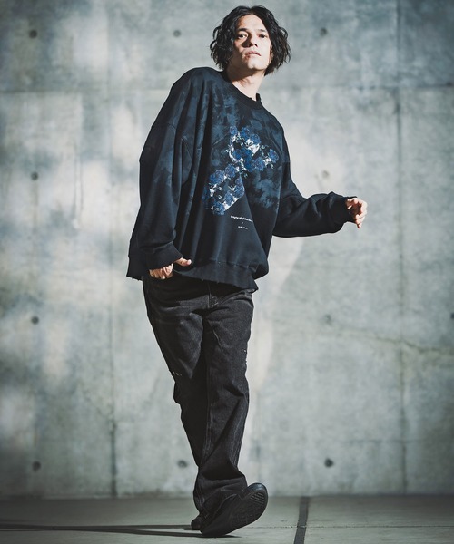 GLIMCLAP（グリムクラップ）の「mp14141-Vintage Wash Flare Denim - Plaid Repairs デニムパンツ(192-055-gla-cf)（デニムパンツ・メンズ・ブラック/インディゴブルー・S/M/L）」の6枚目の写真