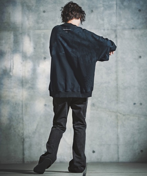 GLIMCLAP（グリムクラップ）の「mp14141-Vintage Wash Flare Denim - Plaid Repairs デニムパンツ(192-055-gla-cf)（デニムパンツ・メンズ・ブラック/インディゴブルー・S/M/L）」の8枚目の写真