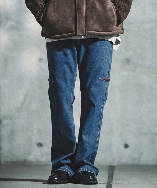 GLIMCLAP（グリムクラップ）の「mp14141-Vintage Wash Flare Denim - Plaid Repairs デニムパンツ(192-055-gla-cf)（デニムパンツ・メンズ・ブラック/インディゴブルー・S/M/L）」の10枚目の写真