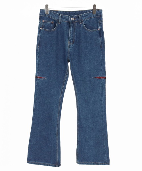 GLIMCLAP（グリムクラップ）の「mp14141-Vintage Wash Flare Denim - Plaid Repairs デニムパンツ(192-055-gla-cf)（デニムパンツ・メンズ・ブラック/インディゴブルー・S/M/L）」の18枚目の写真