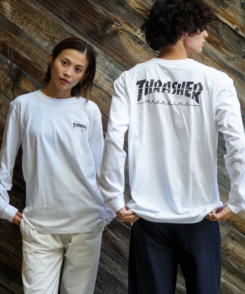 THRASHER(スラッシャー)の「CRACKED HOMETOWN L/S T-SHIRTS/THRASHER スラッシャークラックド ホームタウン 長袖 Tシャツ ロンT フロント バック ロゴ プリント ストリート スケート(Tシャツ/カットソー・メンズ・ブラック/ホワイト・MEDIUM/LARGE/X-LARGE/SMALL)」の1枚目の写真