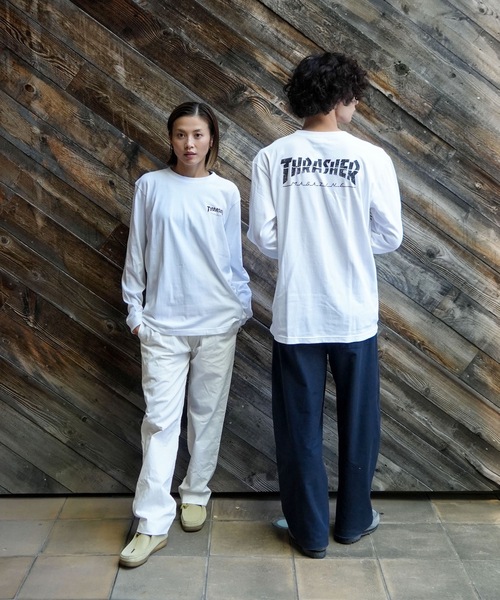 THRASHER(スラッシャー)の「CRACKED HOMETOWN L/S T-SHIRTS/THRASHER スラッシャークラックド ホームタウン 長袖 Tシャツ ロンT フロント バック ロゴ プリント ストリート スケート(Tシャツ/カットソー・メンズ・ブラック/ホワイト・MEDIUM/LARGE/X-LARGE/SMALL)」の4枚目の写真