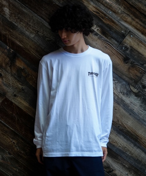 THRASHER(スラッシャー)の「CRACKED HOMETOWN L/S T-SHIRTS/THRASHER スラッシャークラックド ホームタウン 長袖 Tシャツ ロンT フロント バック ロゴ プリント ストリート スケート(Tシャツ/カットソー・メンズ・ブラック/ホワイト・MEDIUM/LARGE/X-LARGE/SMALL)」の7枚目の写真