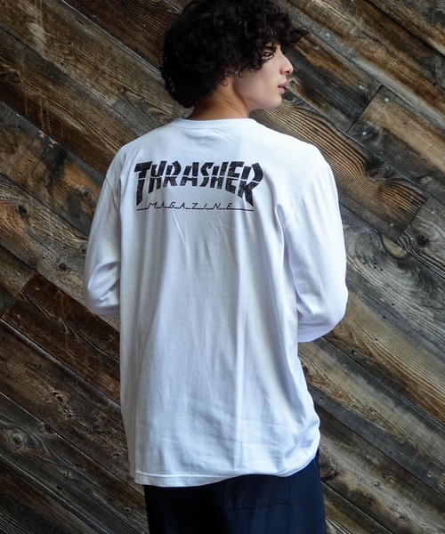 THRASHER(スラッシャー)の「CRACKED HOMETOWN L/S T-SHIRTS/THRASHER スラッシャークラックド ホームタウン 長袖 Tシャツ ロンT フロント バック ロゴ プリント ストリート スケート(Tシャツ/カットソー・メンズ・ブラック/ホワイト・MEDIUM/LARGE/X-LARGE/SMALL)」の9枚目の写真