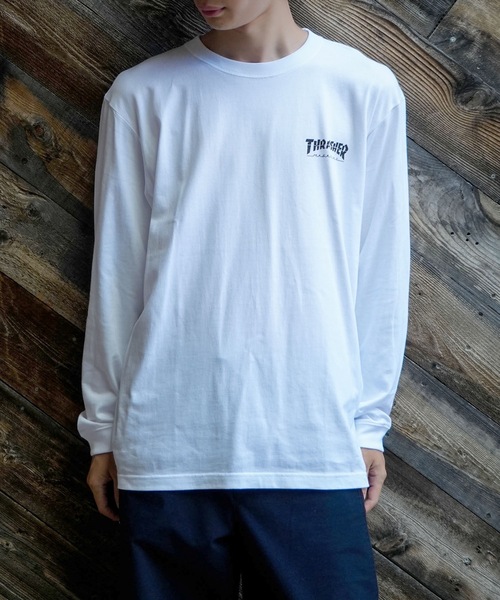 THRASHER(スラッシャー)の「CRACKED HOMETOWN L/S T-SHIRTS/THRASHER スラッシャークラックド ホームタウン 長袖 Tシャツ ロンT フロント バック ロゴ プリント ストリート スケート(Tシャツ/カットソー・メンズ・ブラック/ホワイト・MEDIUM/LARGE/X-LARGE/SMALL)」の10枚目の写真