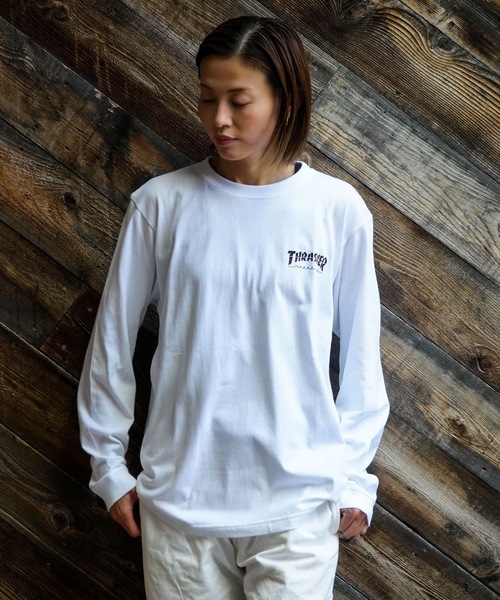 THRASHER(スラッシャー)の「CRACKED HOMETOWN L/S T-SHIRTS/THRASHER スラッシャークラックド ホームタウン 長袖 Tシャツ ロンT フロント バック ロゴ プリント ストリート スケート(Tシャツ/カットソー・メンズ・ブラック/ホワイト・MEDIUM/LARGE/X-LARGE/SMALL)」の14枚目の写真