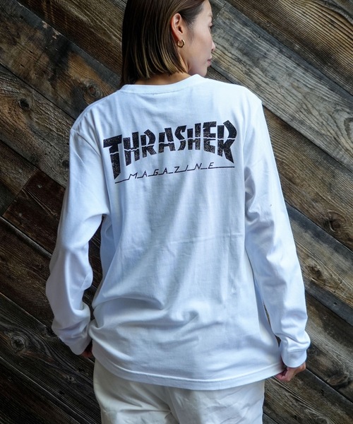 THRASHER(スラッシャー)の「CRACKED HOMETOWN L/S T-SHIRTS/THRASHER スラッシャークラックド ホームタウン 長袖 Tシャツ ロンT フロント バック ロゴ プリント ストリート スケート(Tシャツ/カットソー・メンズ・ブラック/ホワイト・MEDIUM/LARGE/X-LARGE/SMALL)」の15枚目の写真