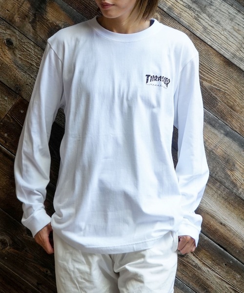 THRASHER(スラッシャー)の「CRACKED HOMETOWN L/S T-SHIRTS/THRASHER スラッシャークラックド ホームタウン 長袖 Tシャツ ロンT フロント バック ロゴ プリント ストリート スケート(Tシャツ/カットソー・メンズ・ブラック/ホワイト・MEDIUM/LARGE/X-LARGE/SMALL)」の16枚目の写真