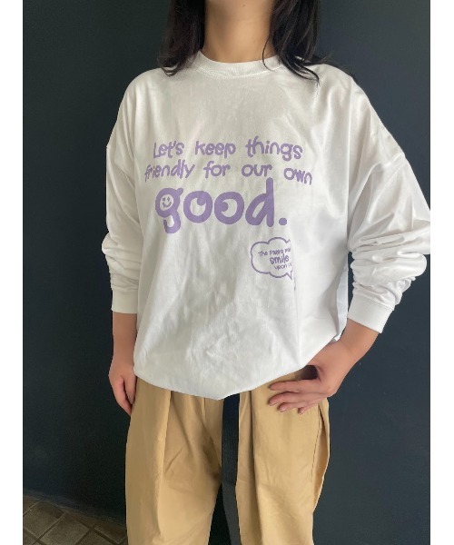 WORLD WIDE LOVE!（ワールドワイドラブ）の「GOOD BIG ロンTEE（Tシャツ/カットソー・レディース・オフホワイト/ブラック/ネイビー・1）」の2枚目の写真