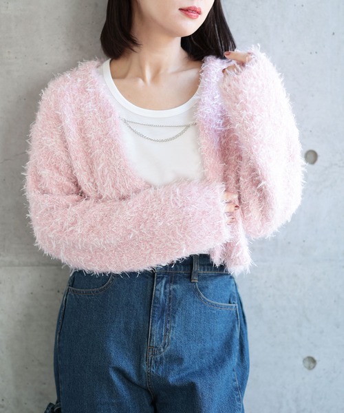 Ruwan yu（ルワンユー）の「シャギーショートカーディガン【大きいサイズ対応】（カーディガン/ボレロ・レディース・ピンク/グレー・L/LL/3L/4L）」の4枚目の写真
