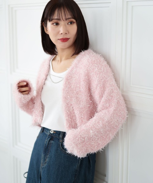 Ruwan yu（ルワンユー）の「シャギーショートカーディガン【大きいサイズ対応】（カーディガン/ボレロ・レディース・ピンク/グレー・L/LL/3L/4L）」の5枚目の写真