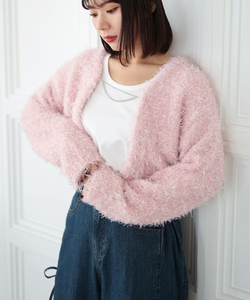 Ruwan yu（ルワンユー）の「シャギーショートカーディガン【大きいサイズ対応】（カーディガン/ボレロ・レディース・ピンク/グレー・L/LL/3L/4L）」の6枚目の写真