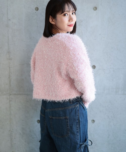 Ruwan yu（ルワンユー）の「シャギーショートカーディガン【大きいサイズ対応】（カーディガン/ボレロ・レディース・ピンク/グレー・L/LL/3L/4L）」の7枚目の写真