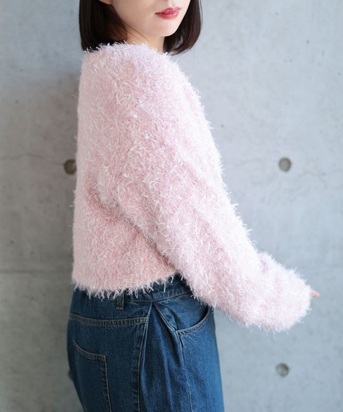 Ruwan yu（ルワンユー）の「シャギーショートカーディガン【大きいサイズ対応】（カーディガン/ボレロ・レディース・ピンク/グレー・L/LL/3L/4L）」の10枚目の写真