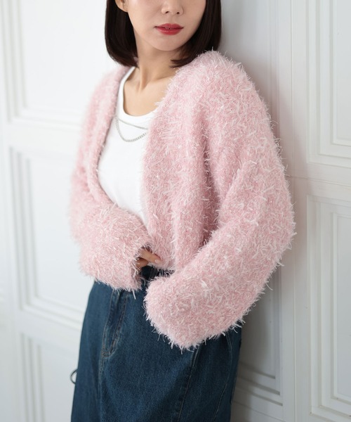 Ruwan yu（ルワンユー）の「シャギーショートカーディガン【大きいサイズ対応】（カーディガン/ボレロ・レディース・ピンク/グレー・L/LL/3L/4L）」の11枚目の写真