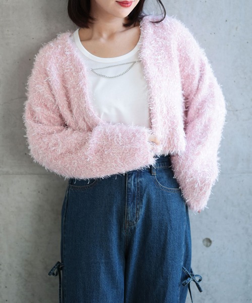 Ruwan yu（ルワンユー）の「シャギーショートカーディガン【大きいサイズ対応】（カーディガン/ボレロ・レディース・ピンク/グレー・L/LL/3L/4L）」の14枚目の写真