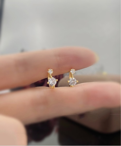 Burner（バーナー）の「【blatto 925silver】シルバー925 2粒ジルコニア　スタッド風　フープピアス esm-pierce-29-19【RBTS】（ピアス（両耳用）・レディース・ゴールド/シルバー・FREE）」の4枚目の写真