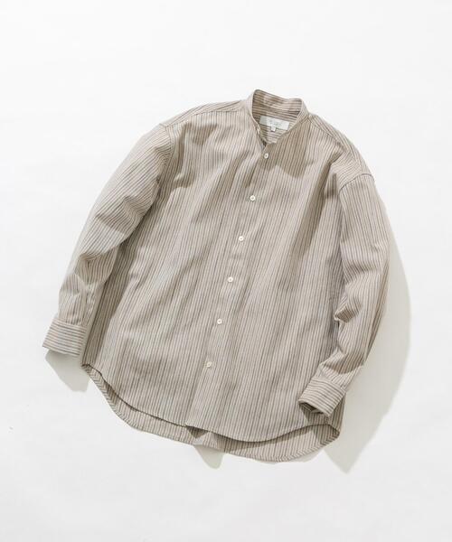 URBAN RESEARCH ROSSO MEN(アーバンリサーチロッソメン)の「ストライプバンドカラーリラックスシャツ(シャツ/ブラウス・メンズ・ベージュ/グレー・LARGE/MEDIUM)」の2枚目の写真