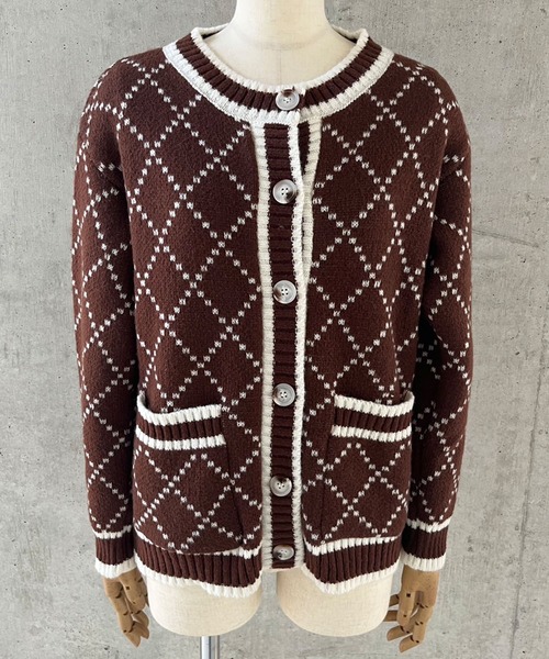 セール】ダイヤ柄ジャガードニットカーディガン（カーディガン/ボレロ
