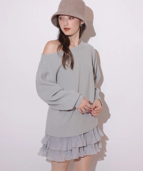 新品未使用　rirandtureフリルスカートセットニットワンピース オフネックニット×フリルスカートSET（ワンピース）｜Rirandture