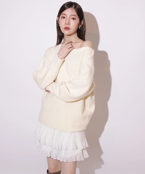 オフネックニット×フリルスカートSET（ワンピース）｜Rirandture