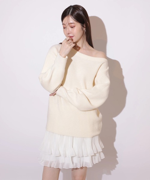 オフネックニット×フリルスカートSET（ワンピース）｜Rirandture