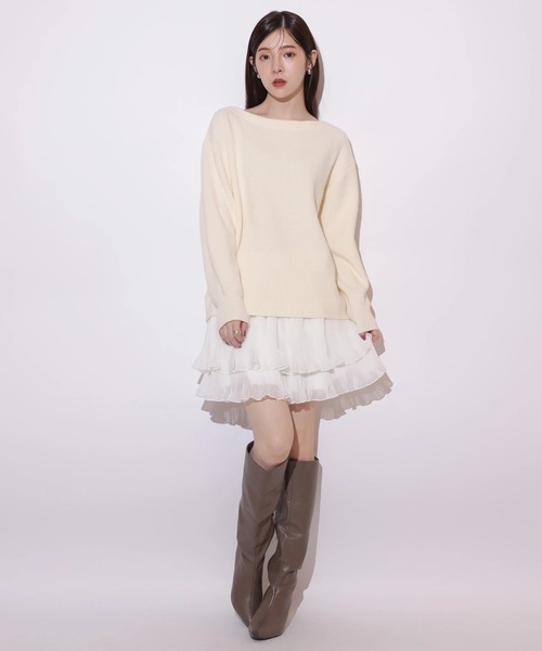 オフネックニット×フリルスカートSET（ワンピース）｜Rirandture