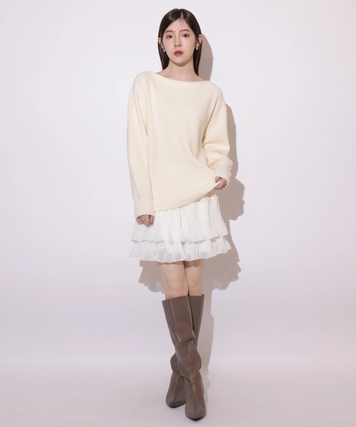 オフネックニット×フリルスカートSET（ワンピース）｜Rirandture