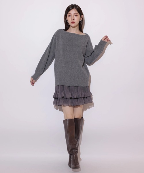 新品未使用　rirandtureフリルスカートセットニットワンピース オフネックニット×フリルスカートSET（ワンピース）｜Rirandture