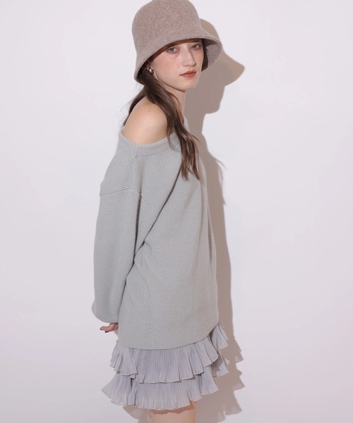 オフネックニット×フリルスカートSET（ワンピース）｜Rirandture