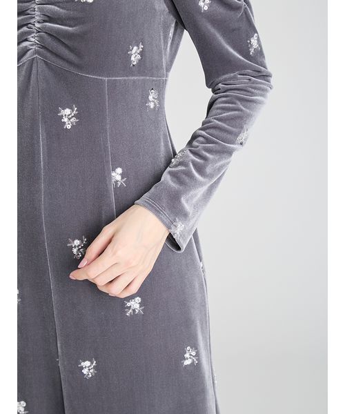 花柄刺繍ベロアワンピース（ワンピース）｜CELFORD（セルフォード）の