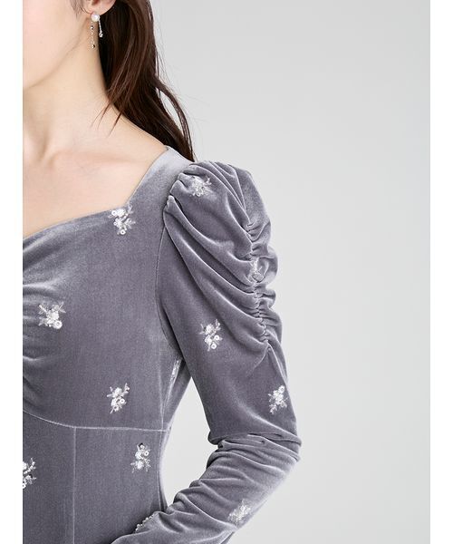 CELFORD（セルフォード）の「花柄刺繍ベロアワンピース（ワンピース・レディース・アイボリー/ブラック/グレー・38/36）」の7枚目の写真