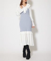 ダブルフリルコンビニットワンピース 秋服 冬服