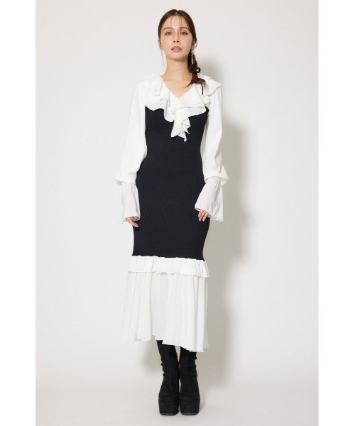 rienda(リエンダ)の「ダブルフリルコンビニットワンピース 秋服 冬服(ワンピース・レディース・ブラウン/ブラック/ライトブルー・FREE)」の4枚目の写真