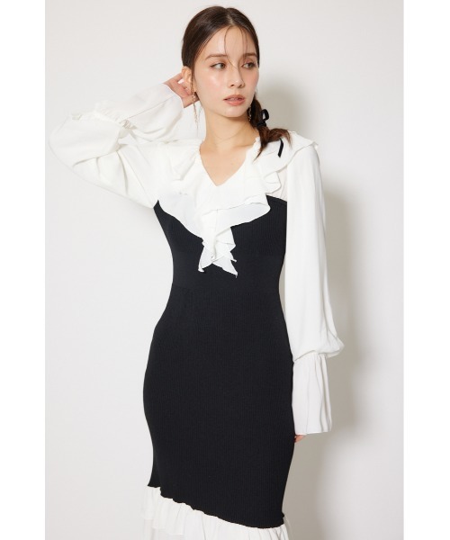 rienda(リエンダ)の「ダブルフリルコンビニットワンピース 秋服 冬服(ワンピース・レディース・ブラウン/ブラック/ライトブルー・FREE)」の7枚目の写真