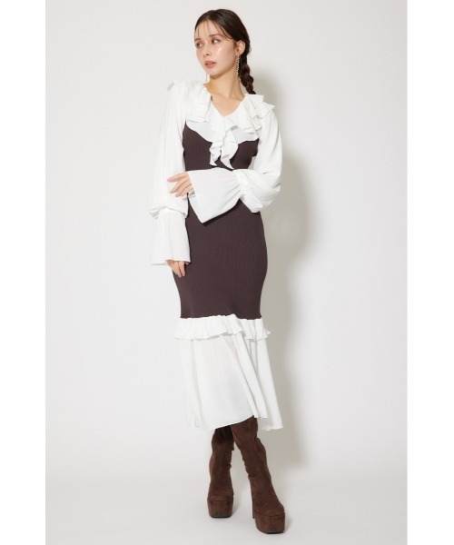 rienda(リエンダ)の「ダブルフリルコンビニットワンピース 秋服 冬服(ワンピース・レディース・ブラウン/ブラック/ライトブルー・FREE)」の15枚目の写真