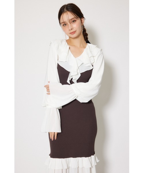 rienda(リエンダ)の「ダブルフリルコンビニットワンピース 秋服 冬服(ワンピース・レディース・ブラウン/ブラック/ライトブルー・FREE)」の18枚目の写真