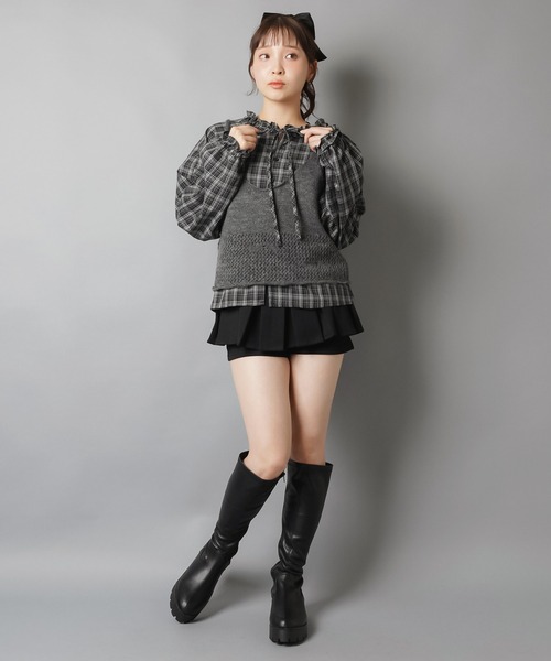 SPINNS（スピンズ）の「長袖チェックブラウス+ビスチェセット（シャツ/ブラウス・レディース・ブラウン/ネイビー/グレー・ONESIZE）」の20枚目の写真