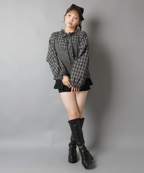 SPINNS（スピンズ）の「長袖チェックブラウス+ビスチェセット（シャツ/ブラウス・レディース・ブラウン/ネイビー/グレー・ONESIZE）」の21枚目の写真