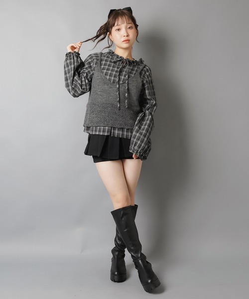 SPINNS（スピンズ）の「長袖チェックブラウス+ビスチェセット（シャツ/ブラウス・レディース・ブラウン/ネイビー/グレー・ONESIZE）」の22枚目の写真