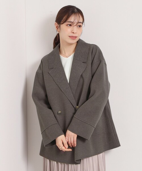 ITS'DEMO（イッツデモ）の「裏リブミディ丈ダブルコート（チェスターコート・レディース・ライトグレー/アイボリー/ブラウン系その他/ライトベージュ・00）」の3枚目の写真