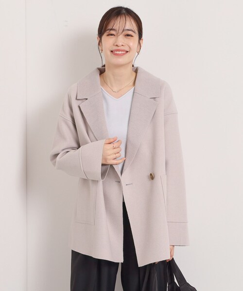 ITS'DEMO（イッツデモ）の「裏リブミディ丈ダブルコート（チェスターコート・レディース・ライトグレー/アイボリー/ブラウン系その他/ライトベージュ・00）」の4枚目の写真