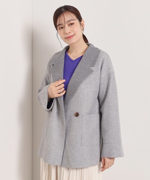 ITS'DEMO（イッツデモ）の「裏リブミディ丈ダブルコート（チェスターコート・レディース・ライトグレー/アイボリー/ブラウン系その他/ライトベージュ・00）」の2枚目の写真