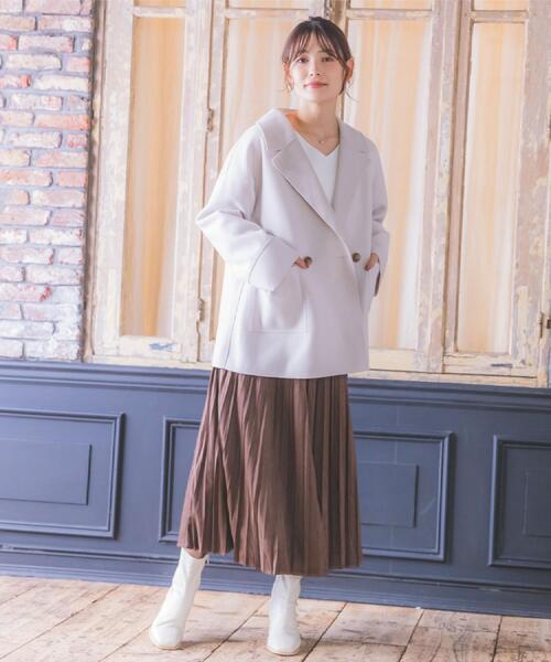ITS'DEMO（イッツデモ）の「裏リブミディ丈ダブルコート（チェスターコート・レディース・ライトグレー/アイボリー/ブラウン系その他/ライトベージュ・00）」の12枚目の写真