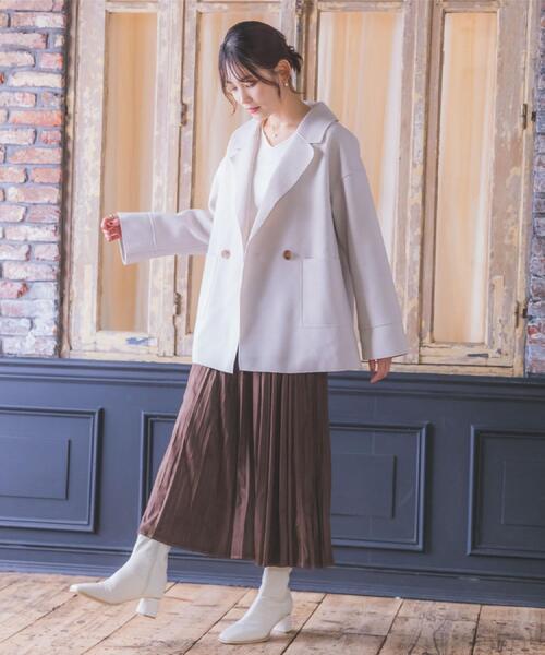 ITS'DEMO（イッツデモ）の「裏リブミディ丈ダブルコート（チェスターコート・レディース・ライトグレー/アイボリー/ブラウン系その他/ライトベージュ・00）」の11枚目の写真