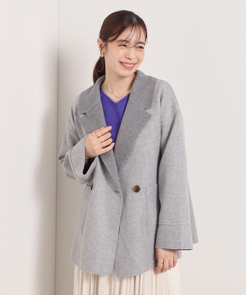 ITS'DEMO（イッツデモ）の「裏リブミディ丈ダブルコート（チェスターコート・レディース・ライトグレー/アイボリー/ブラウン系その他/ライトベージュ・00）」の17枚目の写真