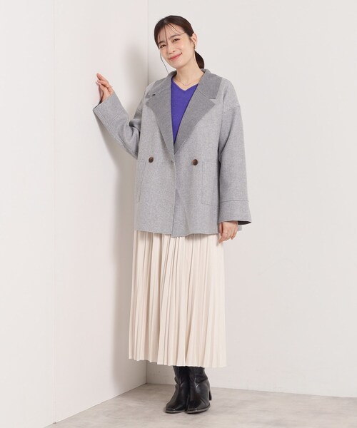 ITS'DEMO（イッツデモ）の「裏リブミディ丈ダブルコート（チェスターコート・レディース・ライトグレー/アイボリー/ブラウン系その他/ライトベージュ・00）」の16枚目の写真