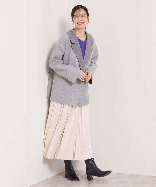 ITS'DEMO（イッツデモ）の「裏リブミディ丈ダブルコート（チェスターコート・レディース・ライトグレー/アイボリー/ブラウン系その他/ライトベージュ・00）」の15枚目の写真